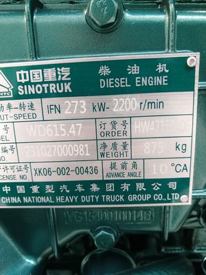 Wd615.47 Motore per camion Sinotruk HOWO 3 mesi Servizio post-vendita e garanzia